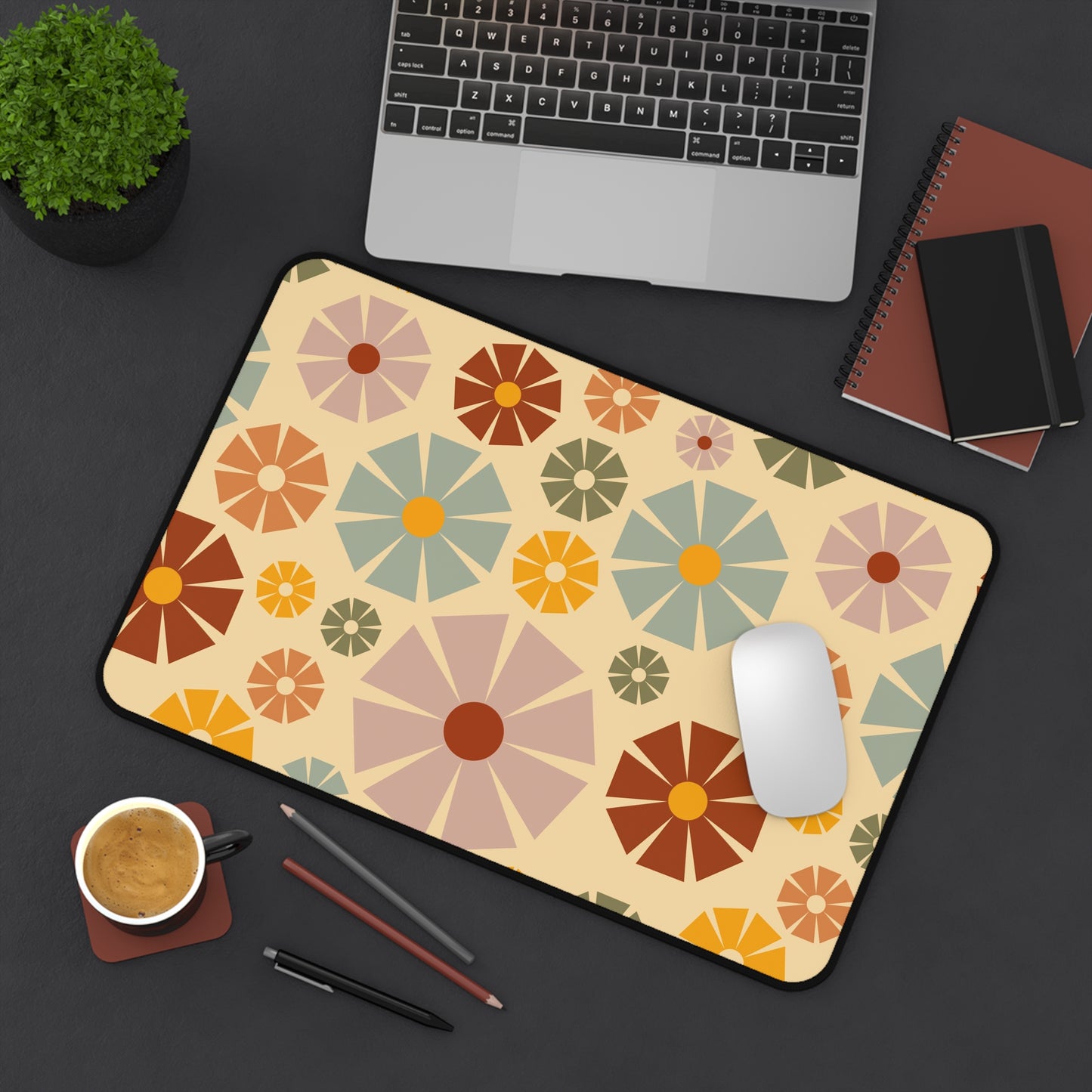 Retro Floral Desk Mat Groovy Hippie Flower Power Office Desk Accessories 60s 70s Vintage Mouse Pad Funky Boho Chic Desk Pad Gift Idea Ladies