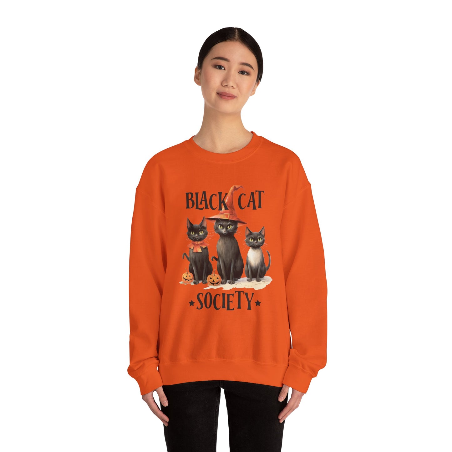 The Black Cat Society Halloween Sweatshirt Vintage Cats 1950s Halloween Sweater Retro Spooky Fall Season Funny Sweater Halloween Cat Lover