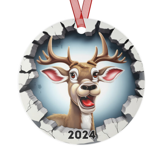 3D Breakthrough Fun Reindeer Ornament 2024 Christmas Decoration Holiday 2024 Heirloom Keepsake Round Metal Ornament Rudolph Exchange Gift