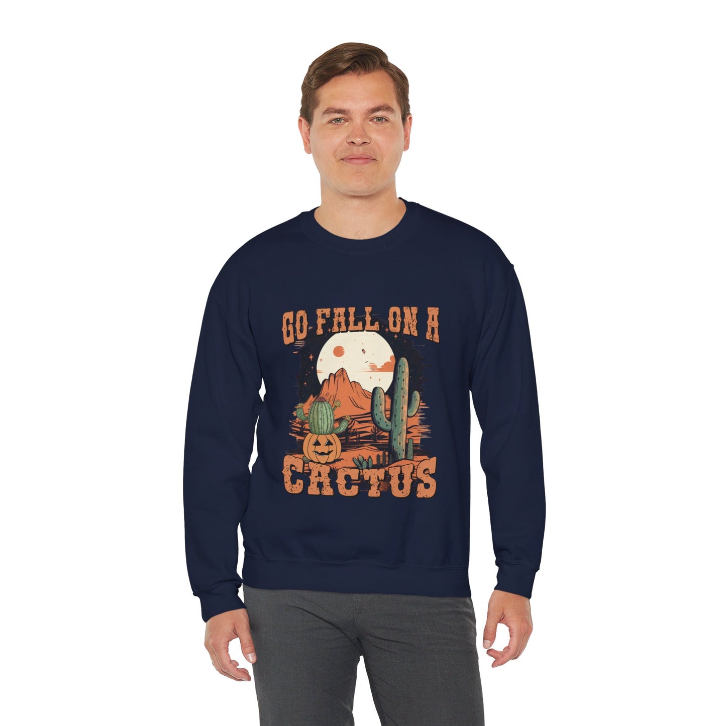 Go Fall On A Cactus Sweatshirt Funny Halloween Sweater Retro Vintage Western Halloween Crewneck Funny Cowboy Pumpkin Fall Sweater Autumn