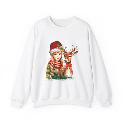 Vintage Reindeer Christmas Sweatshirt Retro Christmas Sweater Vintage Graphic Tee Vintage 1950s Girl and Reindeer Sweater Rudolph Crewneck