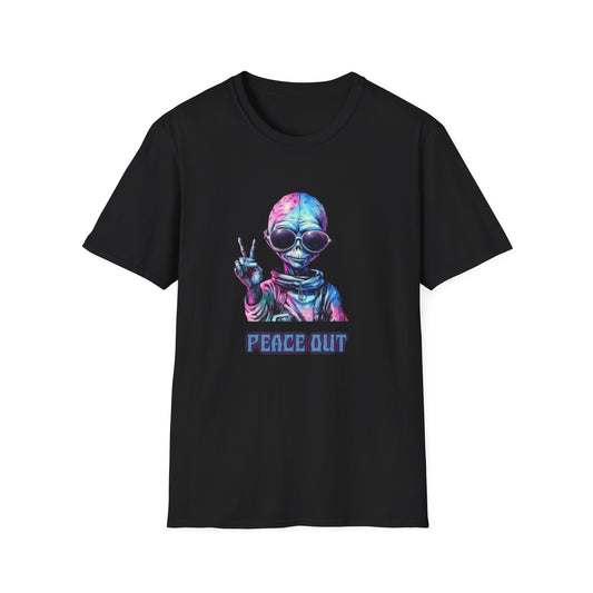 Psychedelic Retro Alien T-Shirt Graphic Art Unisex tshirt Funny UFO Lover Tee UAP Shirts Weird Cool Gift Alien Outer Space Galaxy Peace Out