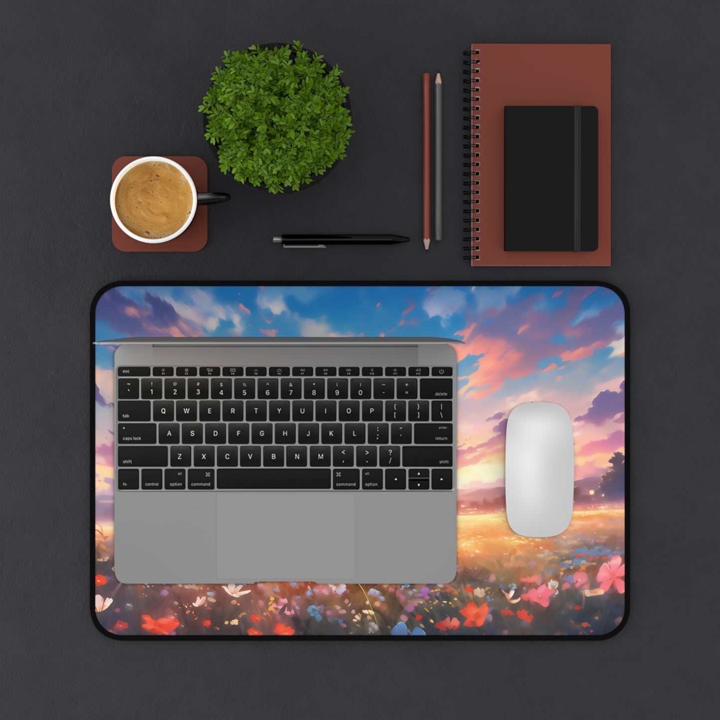 Anime Spring Flowers Desk Mat Manga Sunset Office Desk Accessory Lofi Mouse Pad Japanese XL Desk Pad Large Gaming Mousepad Unique Gift Idea