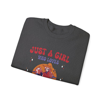 Anime Halloween Sweatshirt Just a girl who loves Anime and Halloween Fall Sweater Cute Lofi Crewneck Halloween Apparel Manga Fan Women Gift