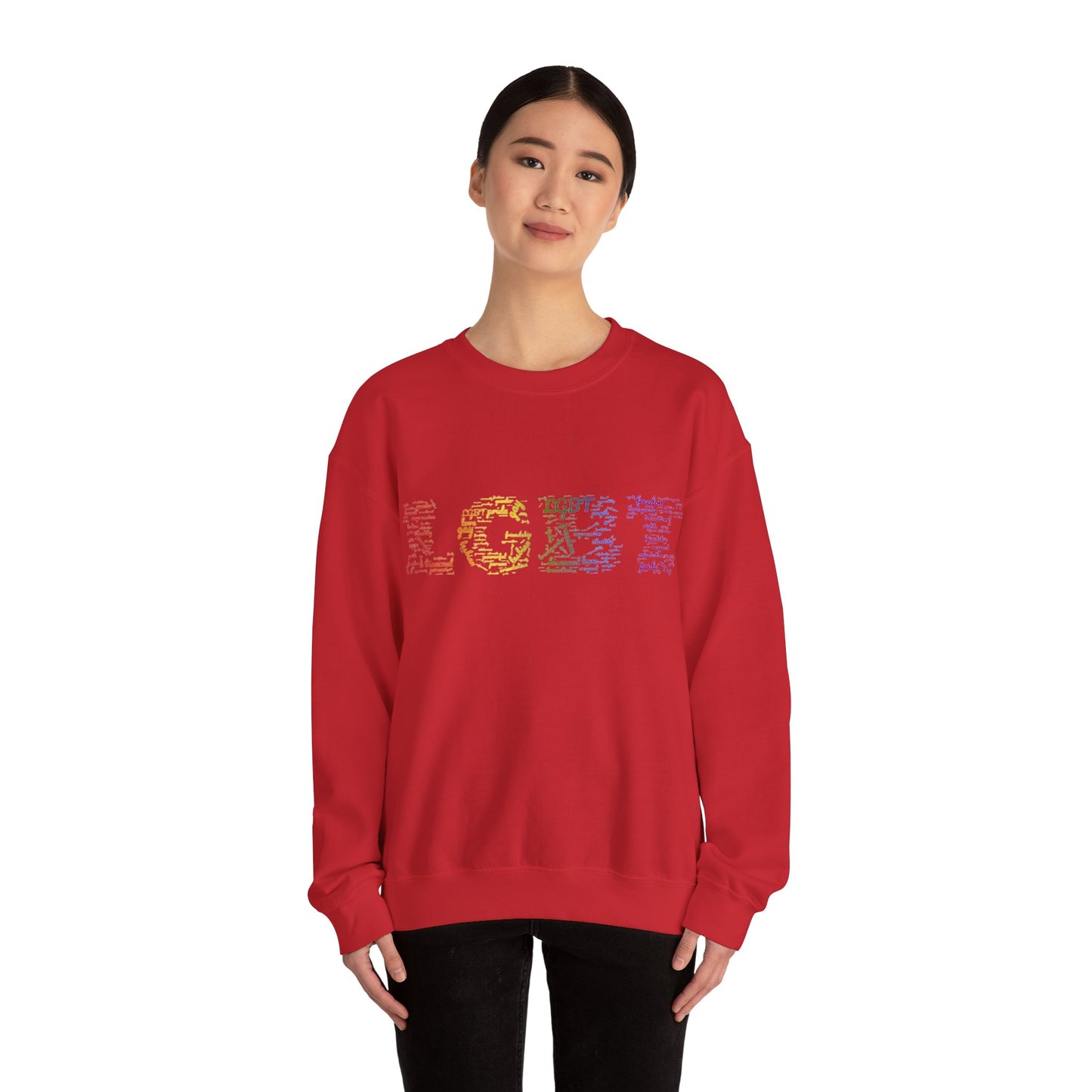 LGBT Unisex Crewneck Sweatshirt Lesbian Gay Pride Word Cloud Sweater Proud Support Gift Unique Pride Month Apparel Clothing