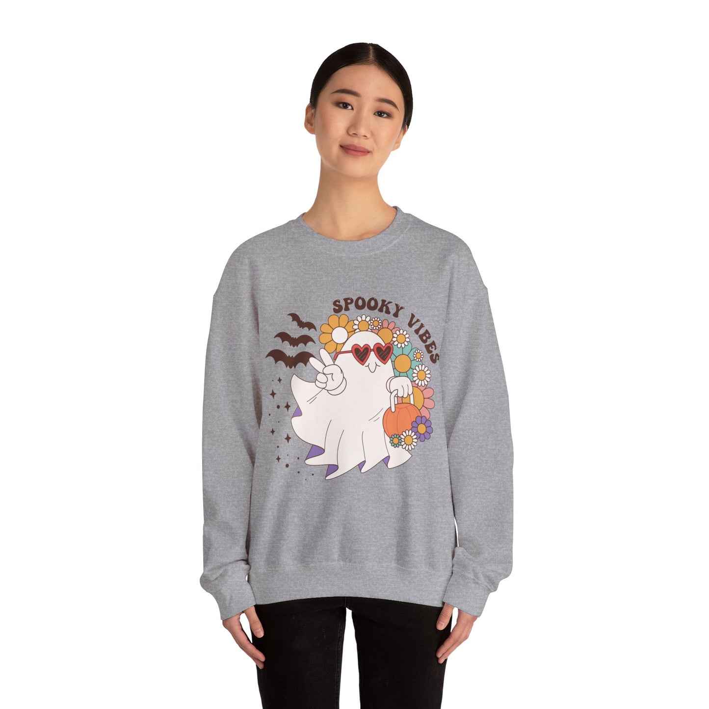 Spooky Vibes Halloween Sweatshirt Retro Groovy Ghost Sweater Groovy Halloween Sweater Retro Spooky Season Apparel Cute Spooky Vibes Ghost