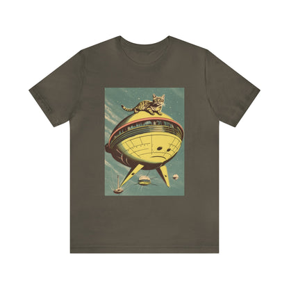 Funny Spaceship Cat UFO Shirts Retro Vintage Graphic UAP tshirt Cat Lover Tee Weird Cool Gift Galaxy Cat Unisex T-Shirt Unique Flying Saucer