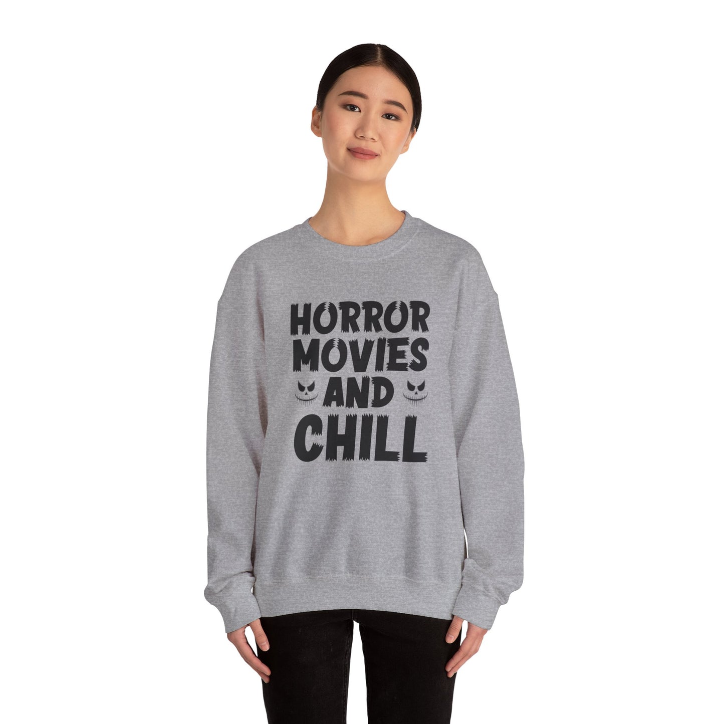 Horror Movies And Chill Sweatshirt Halloween Sweater Spooky Vibes Sweatshirt Funny Halloween Outfit Scary Movie Lover Gift Horror Movie Fan