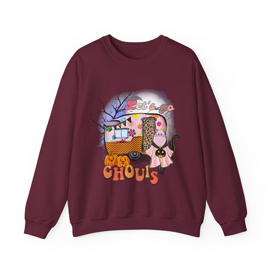 Lets Go Ghouls Sweatshirt Retro Halloween Sweater Funny Cat Halloween Sweat Spooky Season Crewneck Groovy Girls Trip Halloween Party Outfit