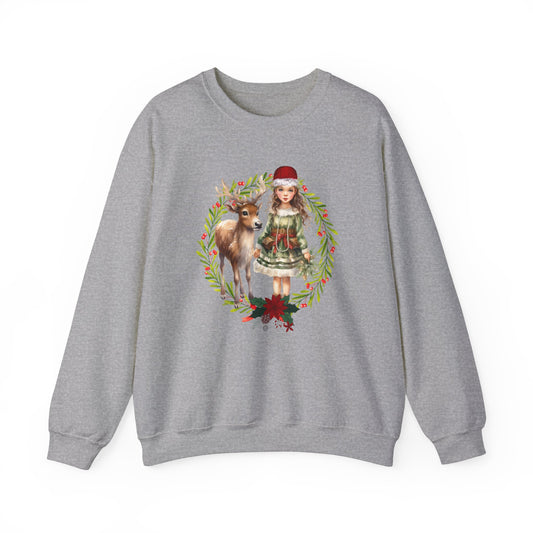 1950s Vintage Reindeer Christmas Sweatshirt Vintage Girl and Reindeer Sweater Retro Christmas Sweater Vintage Graphic Tee  Rudolph Crewneck