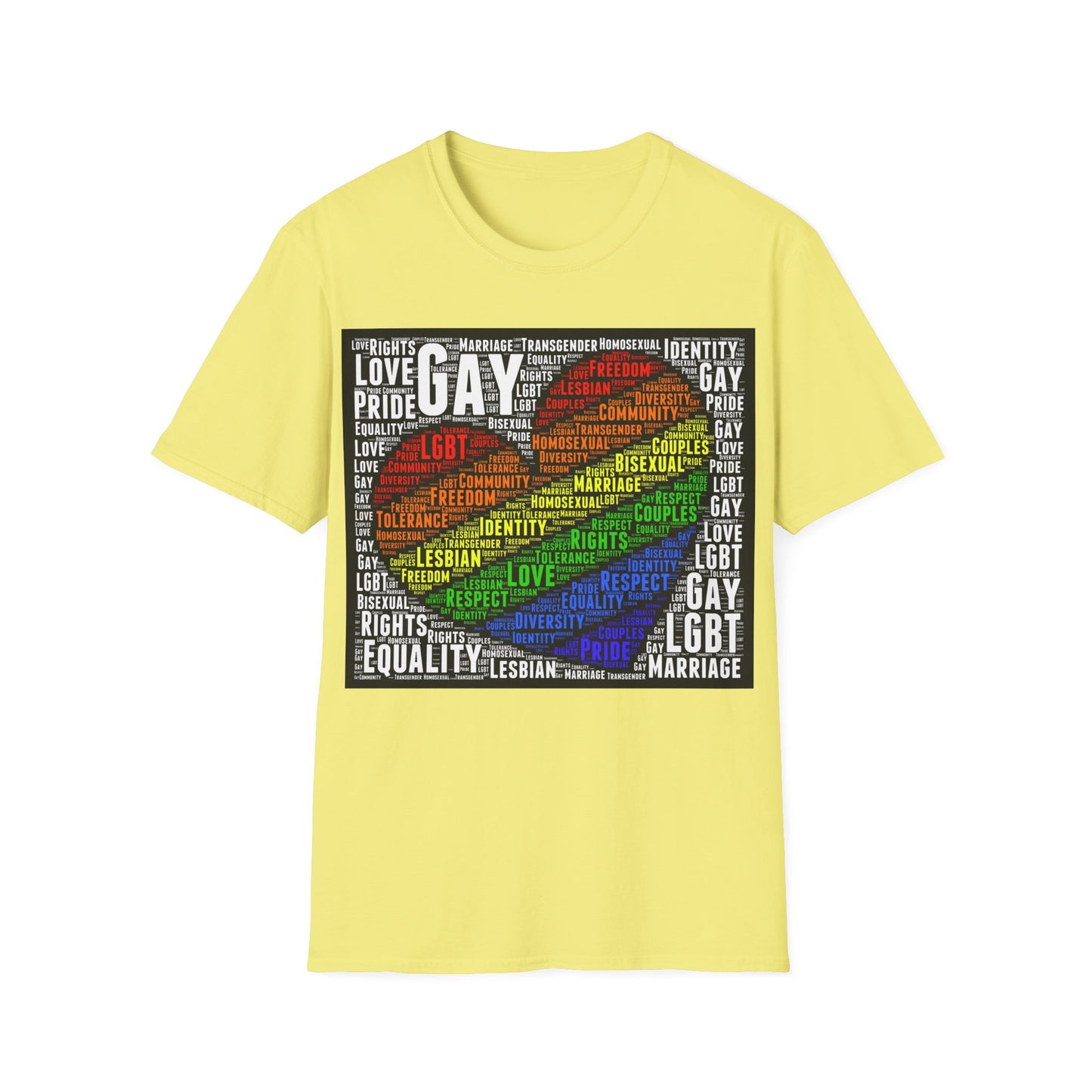 Unisex LGBTQ Lesbian Gay Pride Word Cloud T-Shirt, Proud Love Support Gift, Rainbow Heart Apparel, Unique Pride Month t shirt