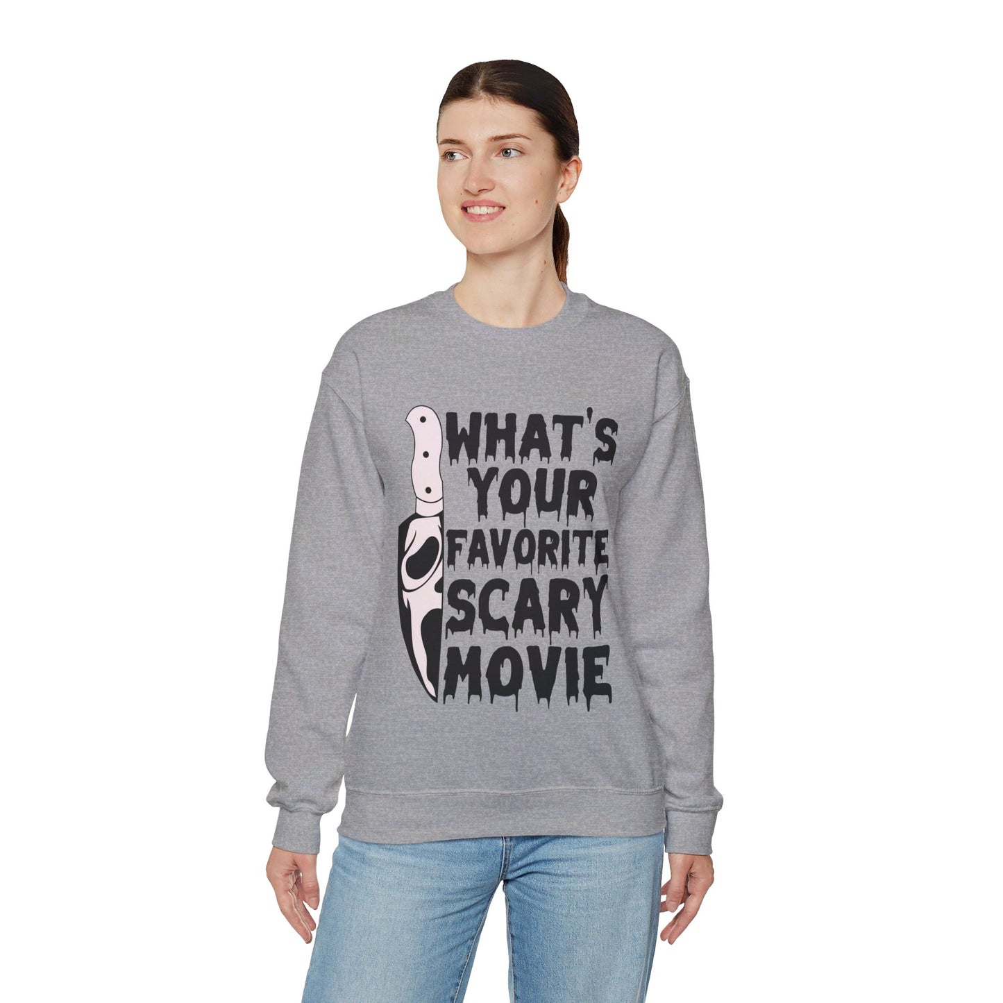 What's Your Favorite Scary Movie Sweatshirt Horror Movie Addict Sweater Ghostface Halloween Sweatshirt Scream Sweater Gift Horror Movie Club