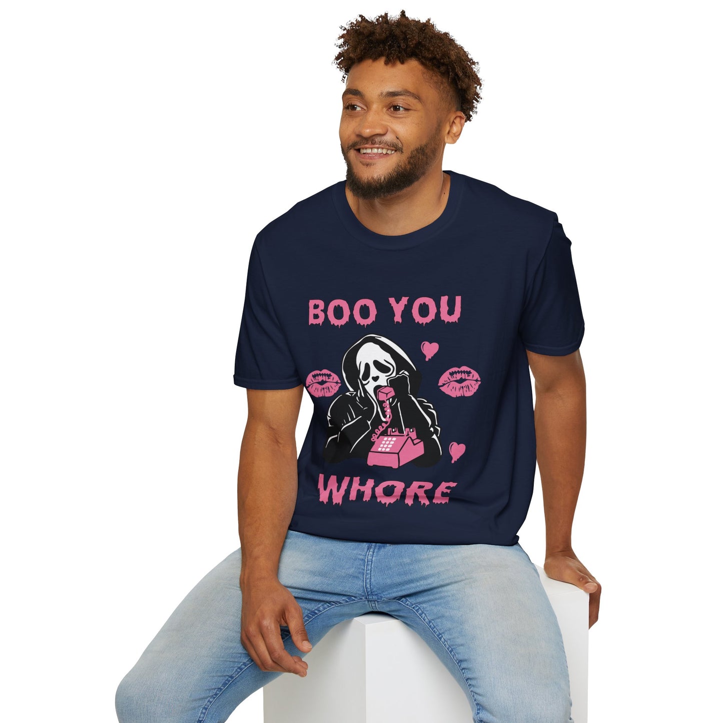 Boo You Whore Unisex T-shirt Funny Halloween T-shirt Spooky Season Tee Shirt Horror Movie Halloween Outfit Ghostface Valentine T-Shirt Gift