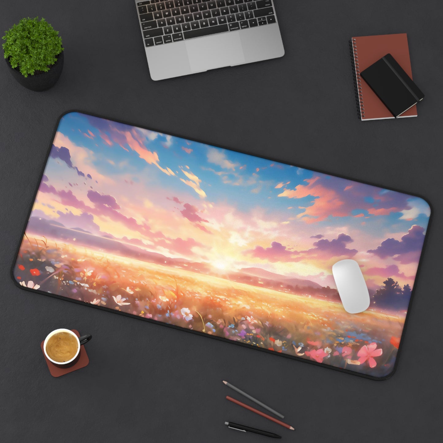 Anime Spring Flowers Desk Mat Manga Sunset Office Desk Accessory Lofi Mouse Pad Japanese XL Desk Pad Large Gaming Mousepad Unique Gift Idea