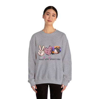 Peace Love Spooky Vibes Sweatshirt Retro Vintage Halloween Sweater Funny Halloween Apparel Spooky Season Crewneck Trendy Boho Halloween Gift