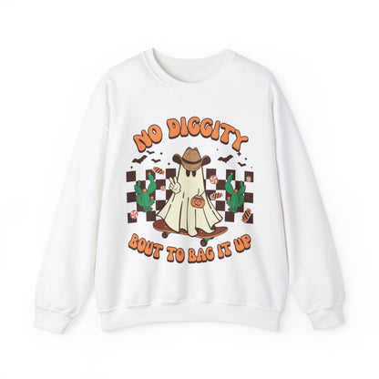 No Diggity Bout To Bag It Up Sweatshirt Funny Cowboy Halloween Sweater Trick or Treat Sweat Retro Halloween Crewneck Western Halloween Gift