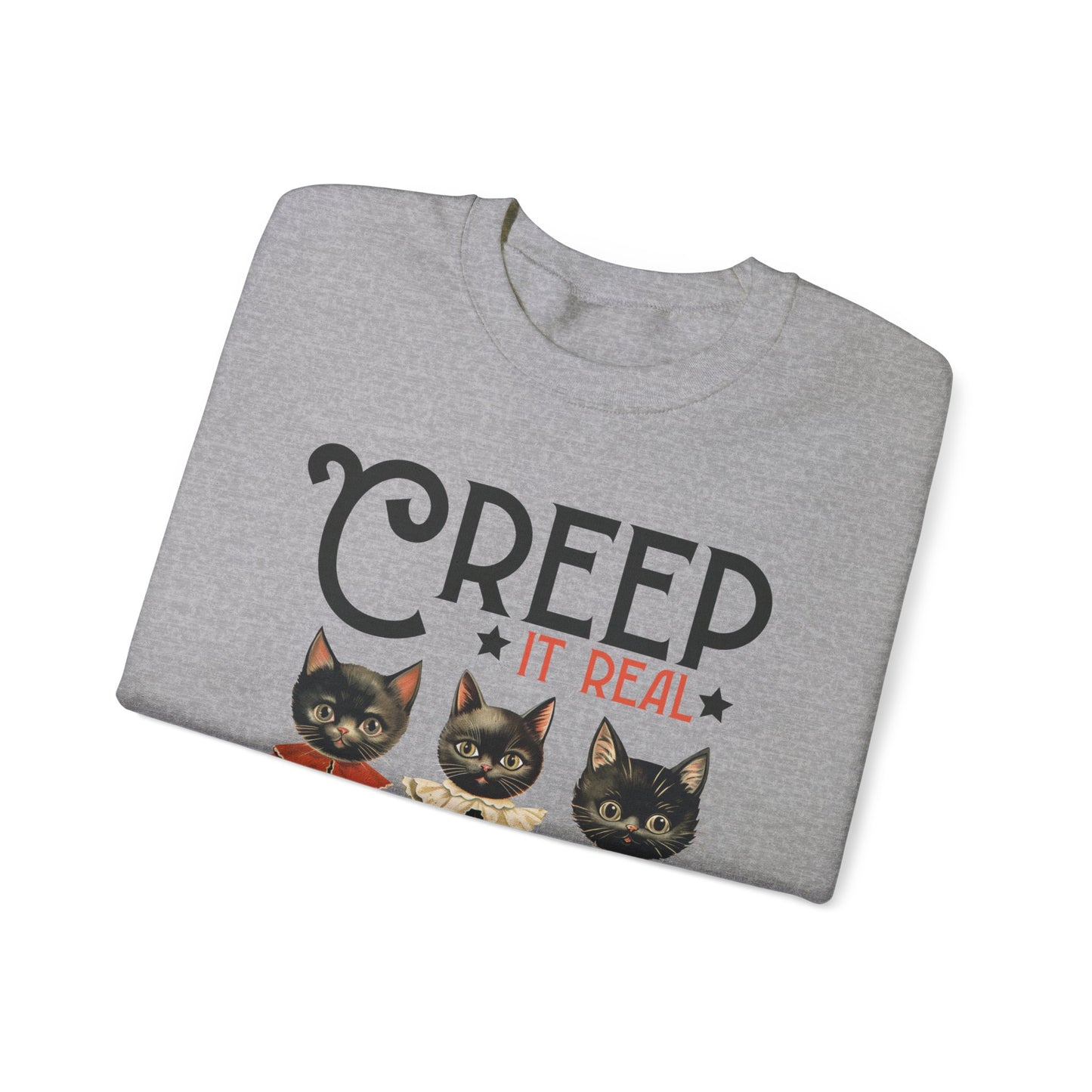 Creep It Real Sweatshirt Vintage 1950s Halloween Sweater Retro Halloween Sweatshirt Funny Black Cats Halloween Apparel Fall Season Cat Lover