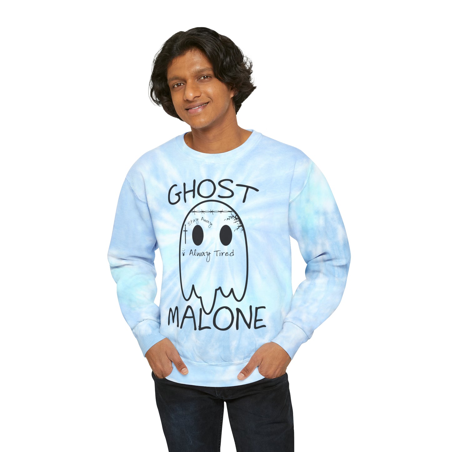 Ghost Malone Sweatshirt Halloween Sweater Cute Ghost Sweatshirt Funny Halloween Crewneck Spooky Season Tie-Dye Sweater Spooky Halloween Gift