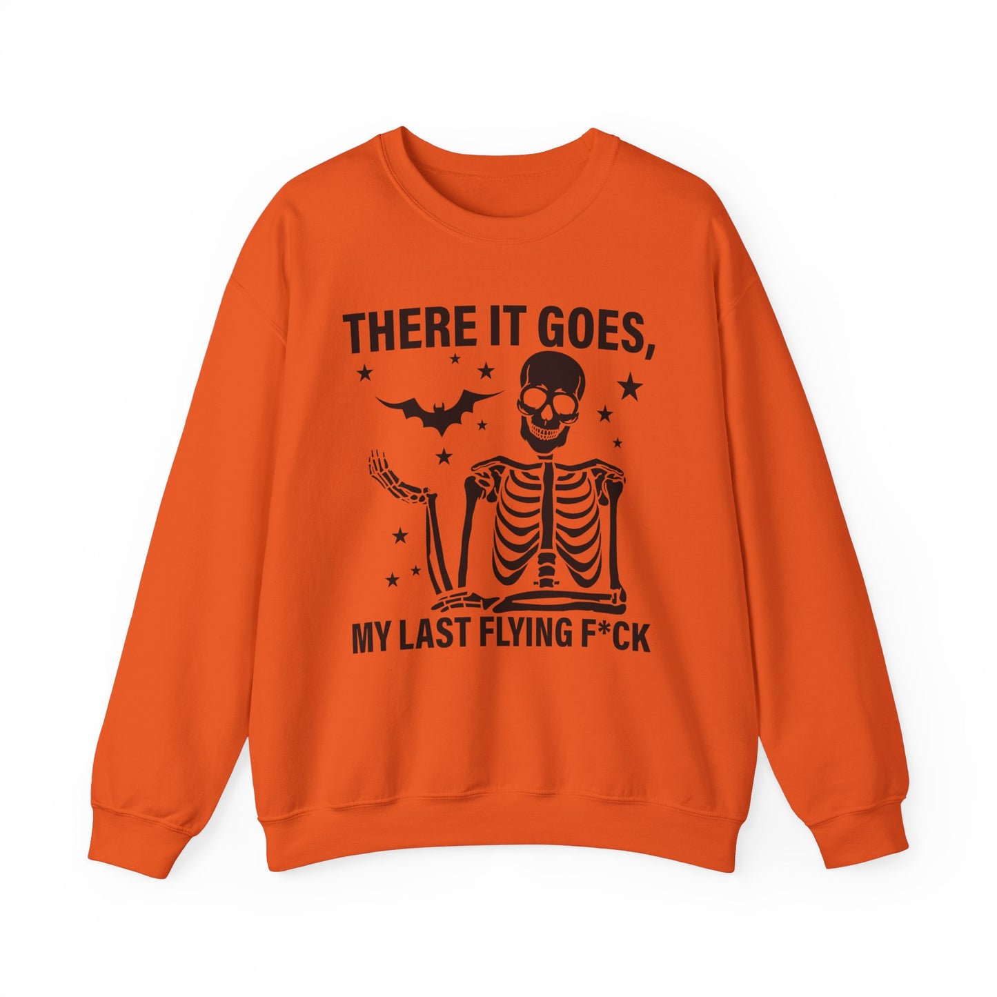 Funny Skeleton Halloween Sweatshirt There It Goes My Last Flying F*ck Sweater Sarcastic Dark Humor Swearing Flying Bat Vintage Halloween