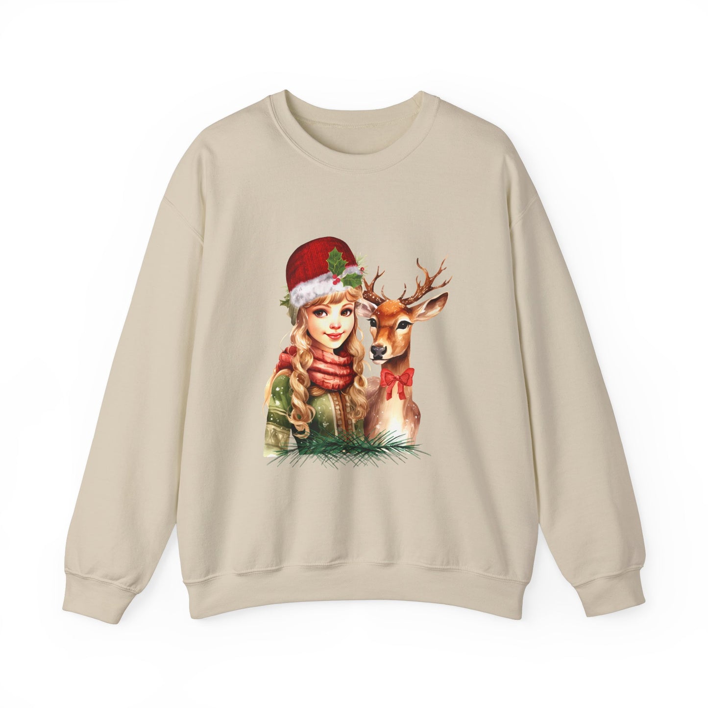 Vintage Reindeer Christmas Sweatshirt Retro Christmas Sweater Vintage Graphic Tee Vintage 1950s Girl and Reindeer Sweater Rudolph Crewneck