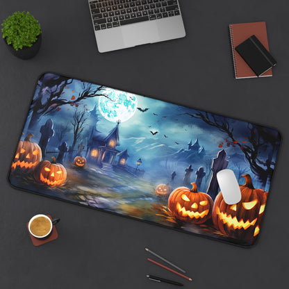 Halloween Desk Mat Haunted Graveyard Office Desk Accessories Creepy Pumpkins Large Mouse Pad Airey Full Moon Desk Pad Spooky Gaming Mousepad