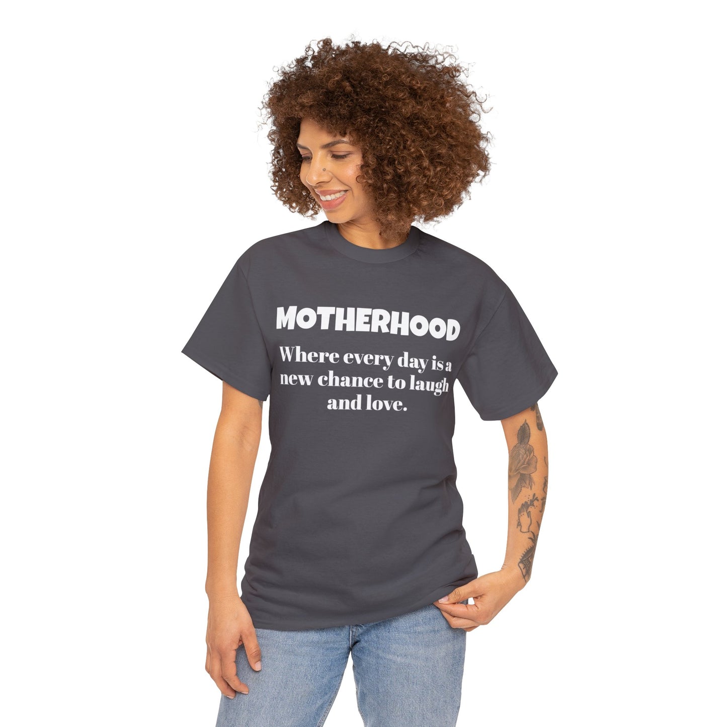 Fun Mom's Unisex Heavy Cotton Tee, "MOTHERHOOD", Mother's Day Gift, T-shirt for Her, Ladies Adult Unique Novelty Present