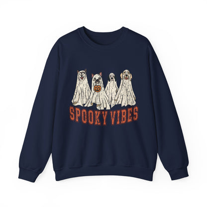 Spooky Vibes Halloween Sweatshirt Vintage Ghost Dog Sweater Cute Halloween Sweater Retro Spooky Season Dog Lover Gift Halloween Dog Apparel