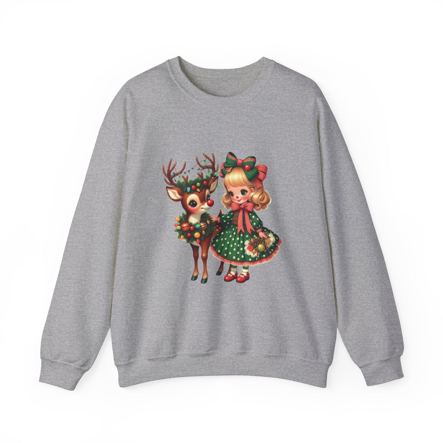 1950s Vintage Reindeer Christmas Sweatshirt Retro Christmas Sweater Vintage Graphic Tee Vintage Girl and Reindeer Sweater Rudolph Crewneck