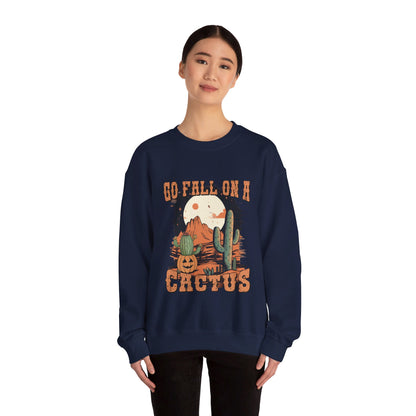 Go Fall On A Cactus Sweatshirt Funny Halloween Sweater Retro Vintage Western Halloween Crewneck Funny Cowboy Pumpkin Fall Sweater Autumn