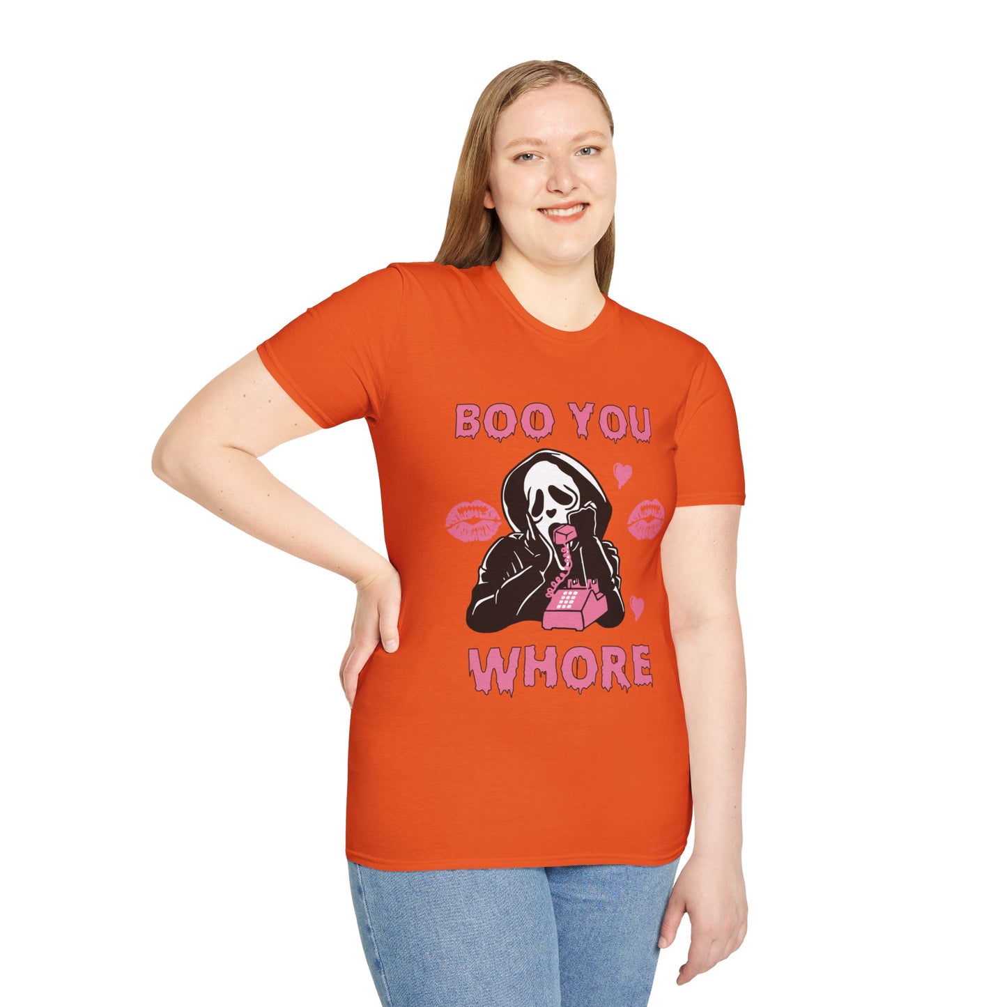 Boo You Whore Unisex T-shirt Funny Halloween T-shirt Spooky Season Tee Shirt Horror Movie Halloween Outfit Ghostface Valentine T-Shirt Gift