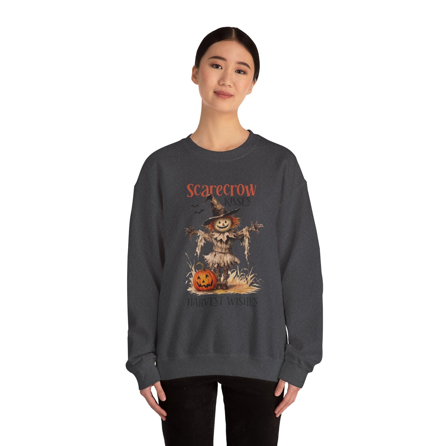 Scarecrow Kisses And Harvest Wishes Sweatshirt Vintage 1950s Halloween Sweater Pumpkin Fall Harvest Sweatshirt Funny Sweater Retro Spooky