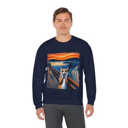 Funny Edvard Munch Cat Sweatshirt Funny The Scream-ing Cat Art Painting Sweater Parody of Edvard Munch Cat Sweater Unique Art Cat Lover Gift