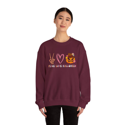 Peace Love Halloween Sweatshirt Funny Halloween Sweater Pumpkin Skeleton Spooky Season Lover Peace Love Pumpkin Sweatshirt Retro Halloween