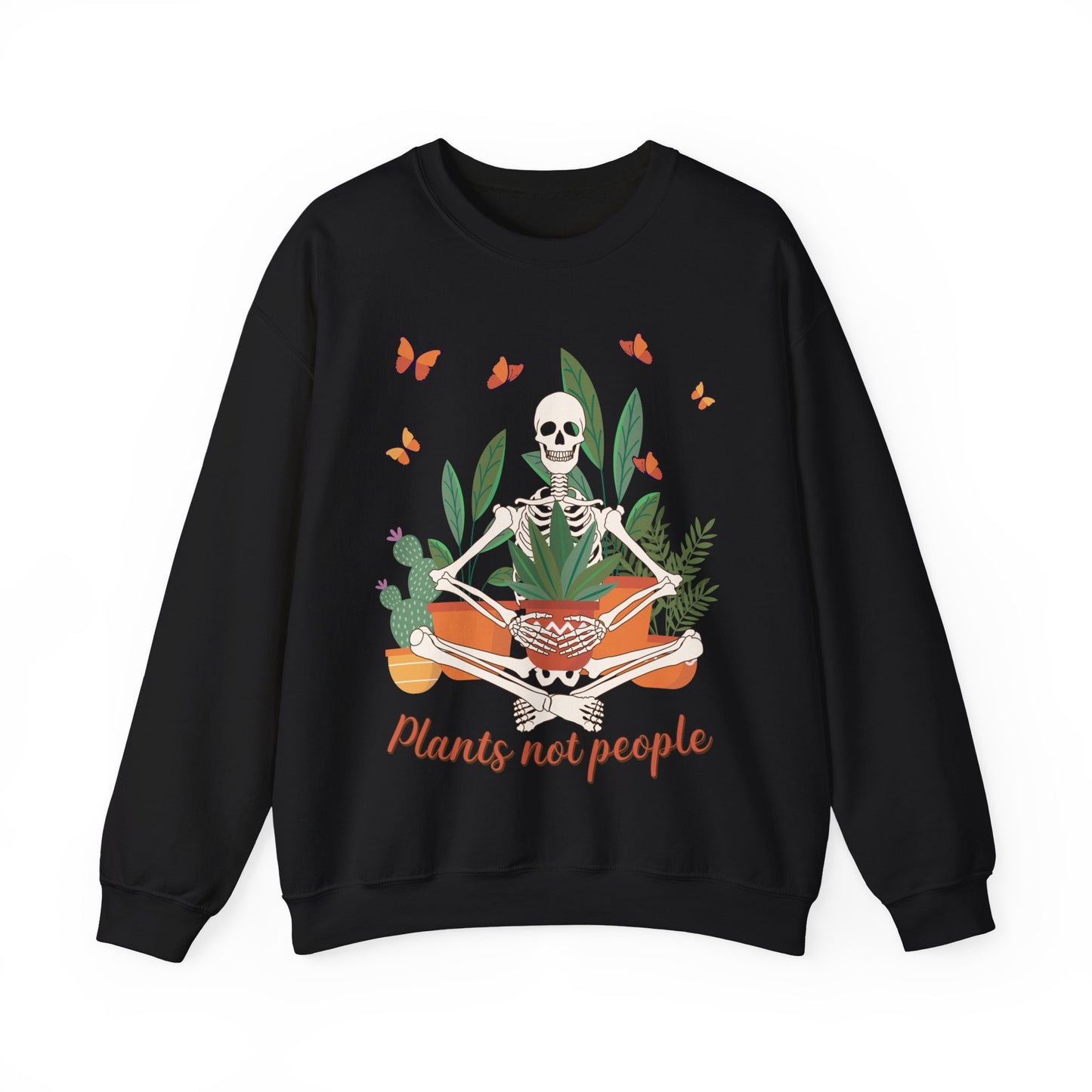 Plants Not People Halloween Sweatshirt Meditation Skeleton Plant Lover Sweater Sarcastic Funny Plant Skeleton Pullover Sweater Gardening Gift