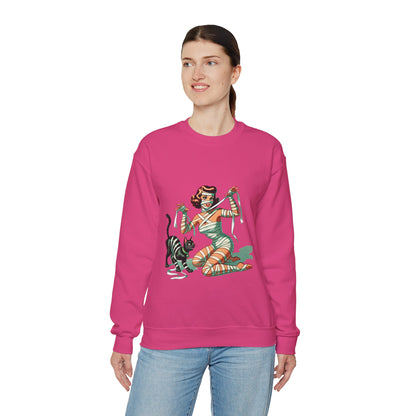 Mummy Pin-Up Girl Sweatshirt Halloween Cat Girl Sweater Retro Pin Up Girl Mummy Pullover Vintage Creepy Cat Pinup Girl Sweater Womans Gift