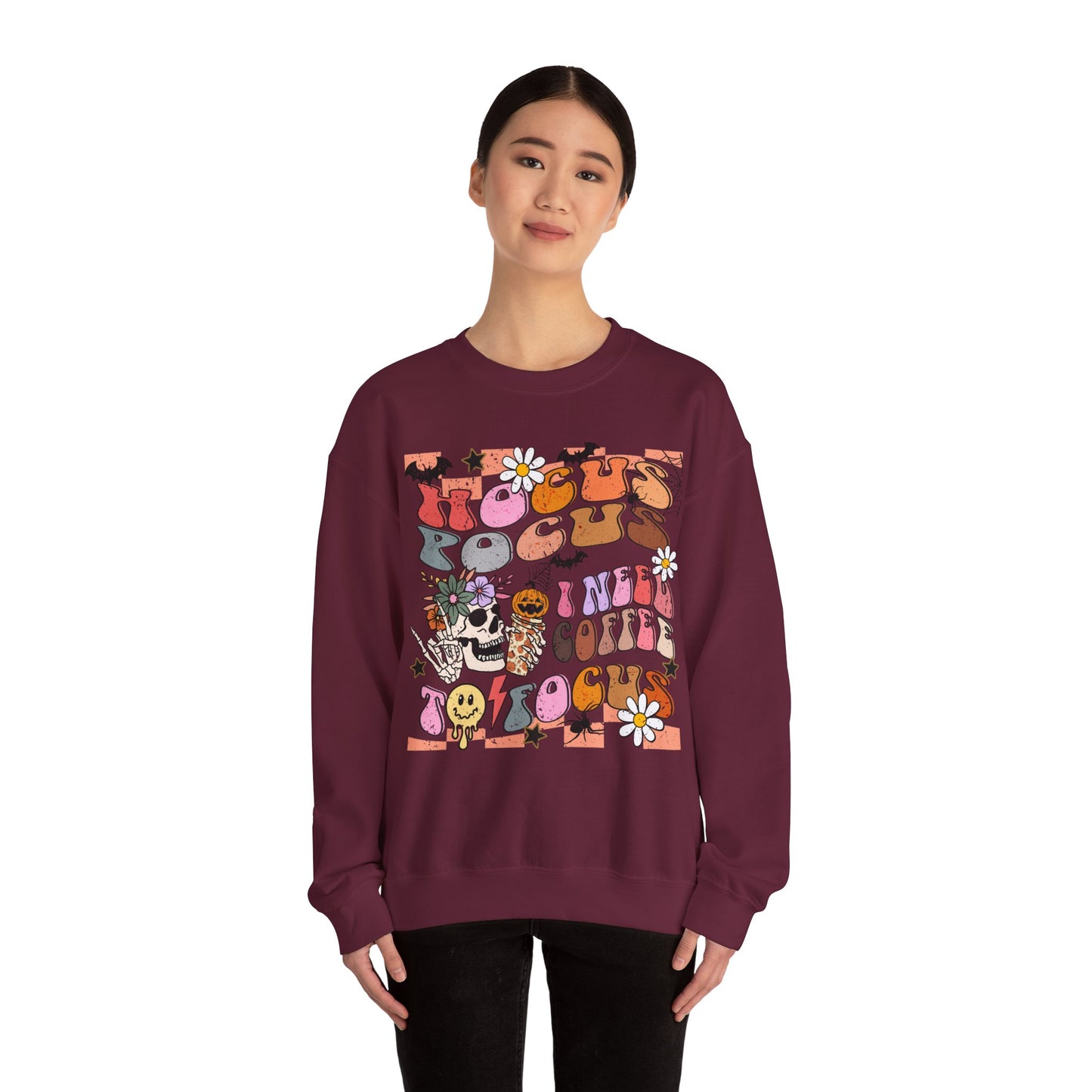 Hocus Pocus Need Coffee to Focus Sweatshirt Halloween Psychedelic Sweat Fall Spooky Vibes Crewneck Trippy Retro Halloween Coffee Lover Gift