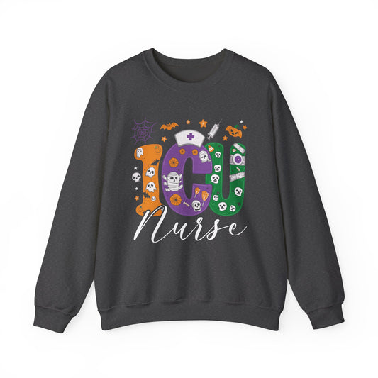 ICU Nurse Sweatshirt Ghost ICU Nurse Halloween Sweatshirt Spooky Season Sweater ICU Nursing Student Gift ICU Nurse Squad Pullover Sweater