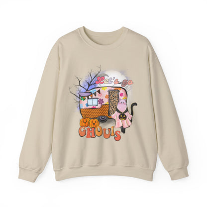 Lets Go Ghouls Sweatshirt Retro Halloween Sweater Funny Cat Halloween Sweat Spooky Season Crewneck Groovy Girls Trip Halloween Party Outfit