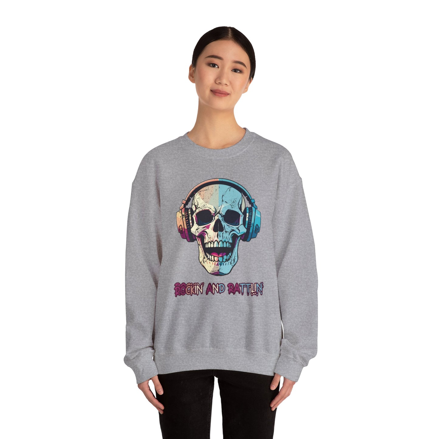 Retro Halloween Sweatshirt Groovy Skull Headphones Crewneck Vintage Fall Sweater 1970s Halloween Apparel Funny Unique Novelty Unisex Gift