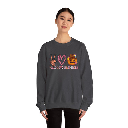 Peace Love Halloween Sweatshirt Funny Halloween Sweater Pumpkin Skeleton Spooky Season Lover Peace Love Pumpkin Sweatshirt Retro Halloween