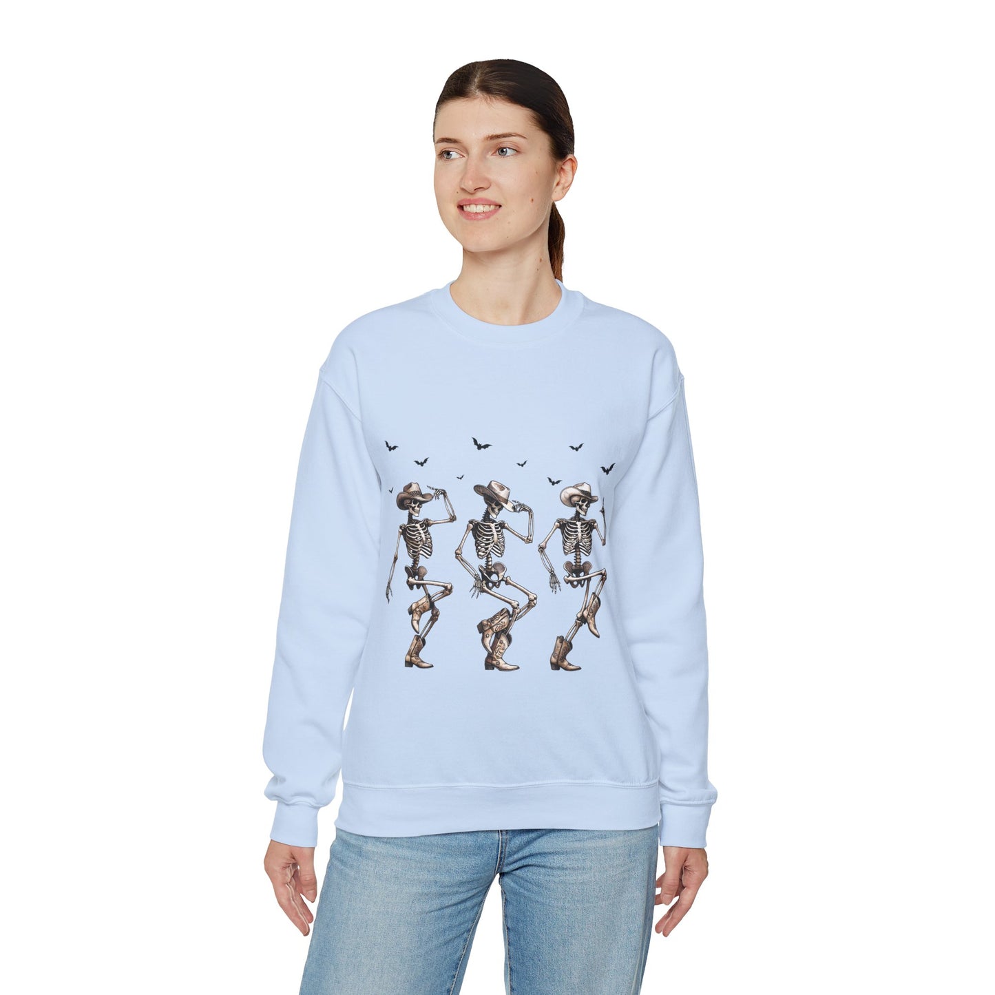 Dancing Skeleton Cowboys Sweatshirt Western Halloween Sweater Line Dancing Skeletons with Boots Cowgirls Pullover Sweater Cowboys Fall Gift