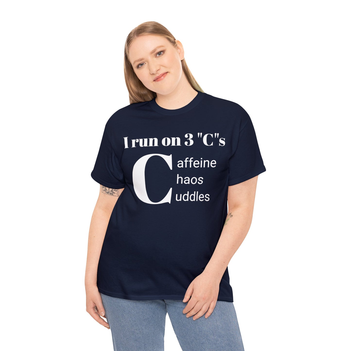 Funny Mom's Unisex Heavy Cotton Tee,"I run on 3 "C"s..",Mother's Day Gift,T-shirt for Her,Ladies Adult Unique Novelty Present