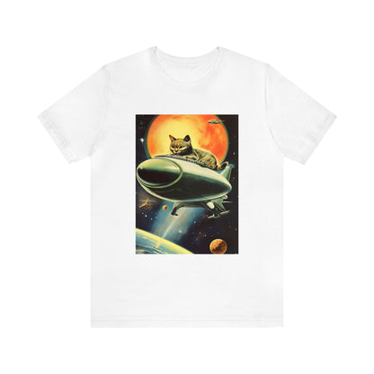 Funny Spaceship Cat UFO Shirts Unique Flying Saucer Weird Cool Gift Galaxy Cat Unisex T-Shirt Retro Vintage Graphic UAP tshirt Cat Lover Tee