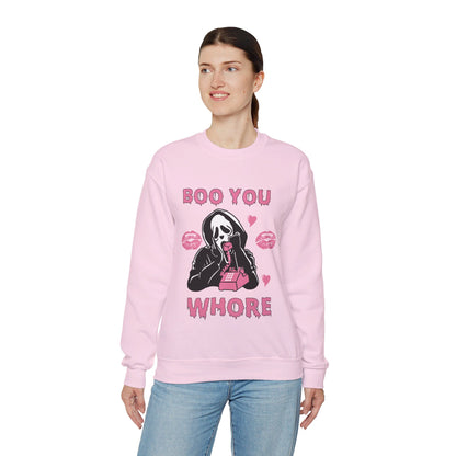 Boo You Whore Sweatshirt Funny Halloween Sweater Spooky Season Sweatshirt Horror Movie Halloween Outfit Ghostface Valentine Sweatshirt Gift