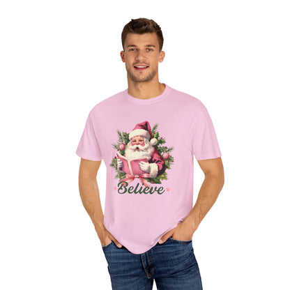 Comfort Colors® Believe Christmas Shirt 1950s Vintage Pink Santa Tshirt Vintage Christmas Believe T-shirt Retro Christmas Party Tee Believe