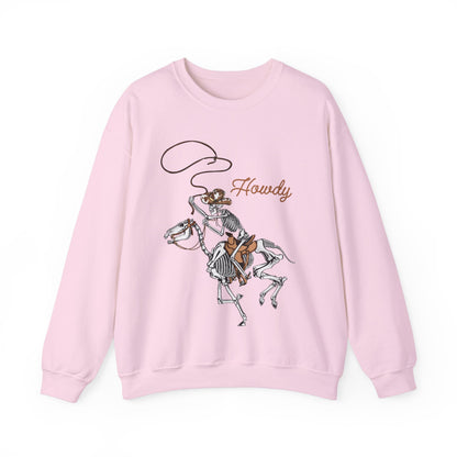 Howdy Halloween Sweatshirt Retro Western Halloween Sweater Skeleton Cowboy Horse Crewneck Halloween Party Sweatshirt Western Cowboy Yee Haw