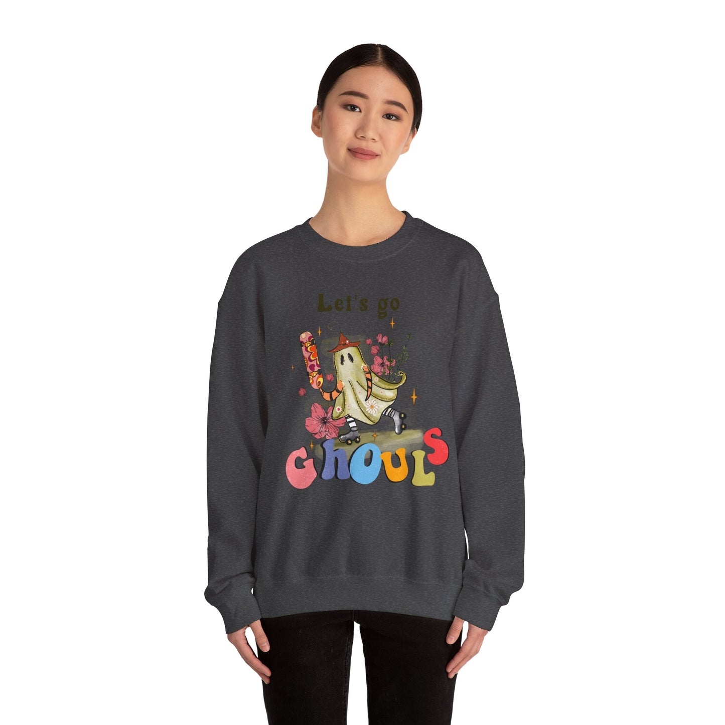 Lets Go Ghouls Sweatshirt Retro Halloween Sweater Funny Halloween Skater Ghost Sweatshirt Spooky Season Groovy Halloween Outfit Funky Women