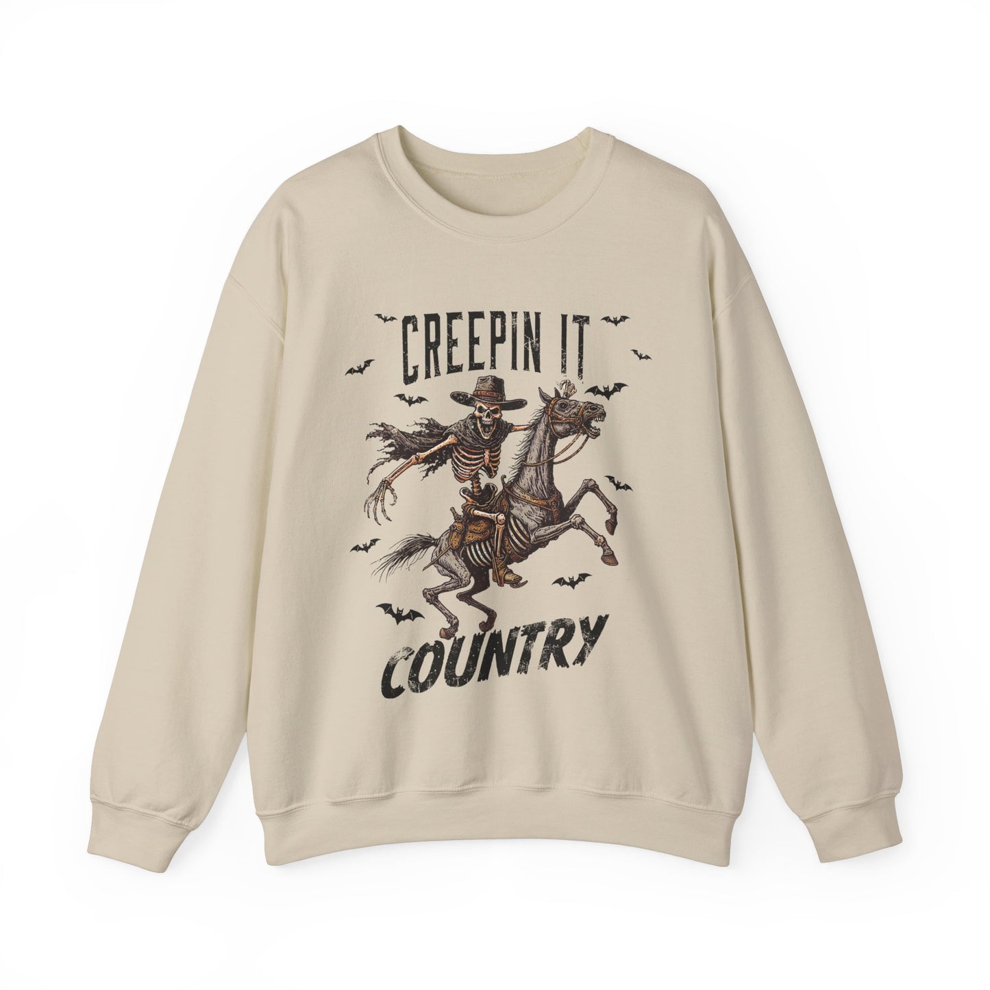 Creepin It Country Sweatshirt Western Rodeo Skeleton Halloween Sweater Spooky Costume Pullover Sweater Western Halloween Spooky Season Gift2