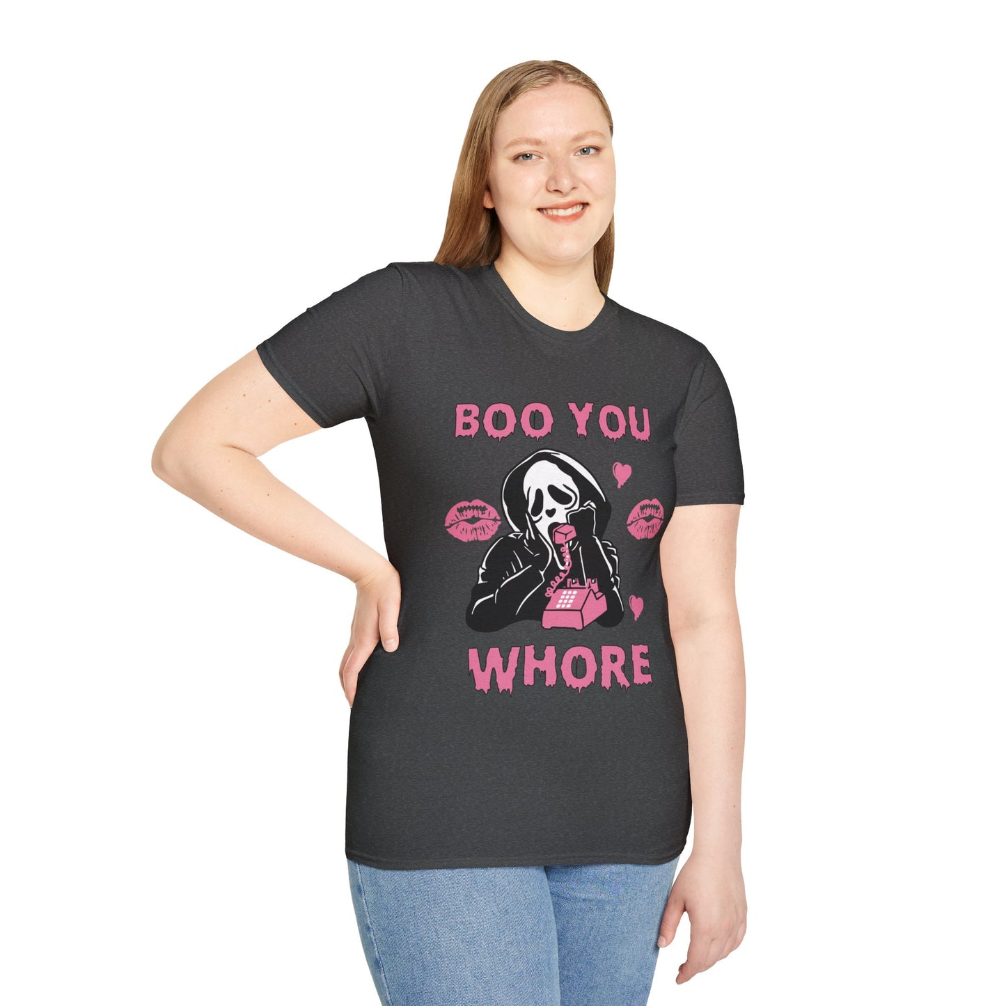 Boo You Whore Unisex T-shirt Funny Halloween T-shirt Spooky Season TShirt Horror Movie Halloween Outfit Ghostface Valentine T-Shirt Gift 2