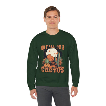 Go Fall On A Cactus Sweatshirt Funny Halloween Sweater Retro Vintage Western Halloween Crewneck Funny Cowboy Pumpkin Fall Sweater Autumn